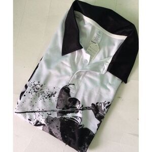 Garment One Golf Polo Mens White & Black L Mural On‎ Front And Back